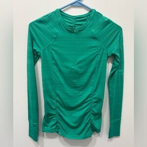 Athleta Pacifica Contoured Long Sleeve Green XXS Pockets 1/4 Zip Gym Run Stretch